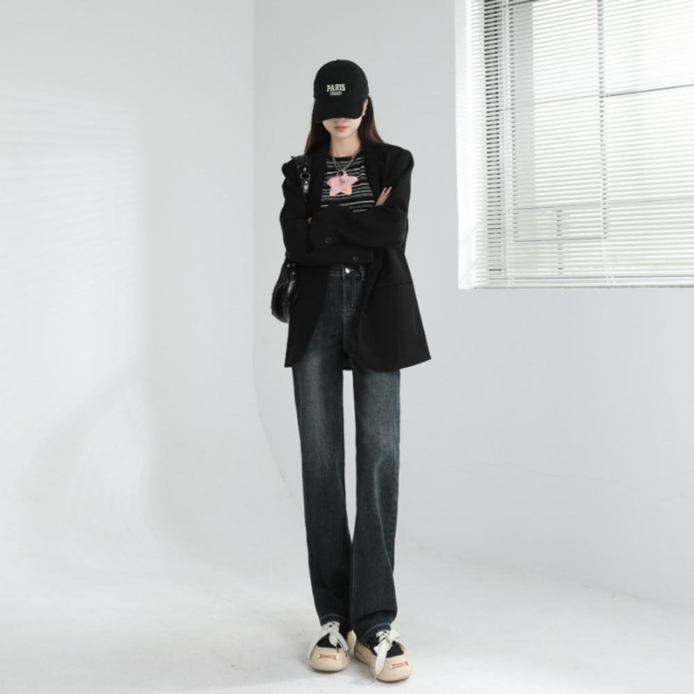 Spring High Waist Slim Straight Jeans for Women