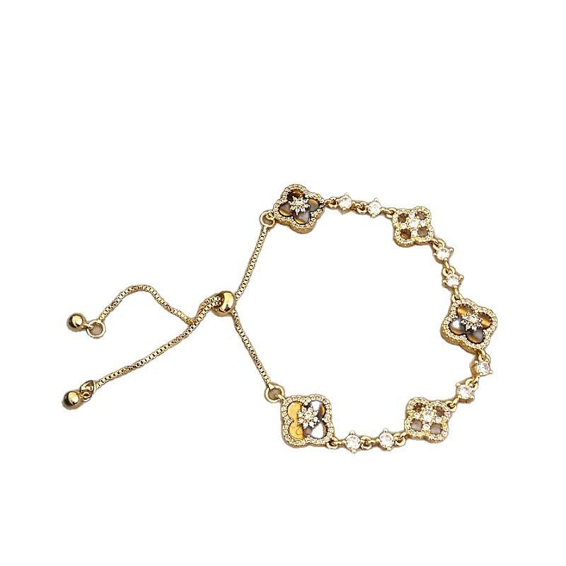 Vintage Four Leaf Clover Zircon Necklace Set Women Elegant Geometric Jewelry With Copper Alloy Chain Winter Fashion