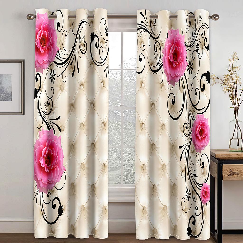Tree Silhouette Abstract Circle FlowerWindow Curtains Blinds For Living Room Bedroom Bathroom Kicthen Office Door Home Decor2Pcs
