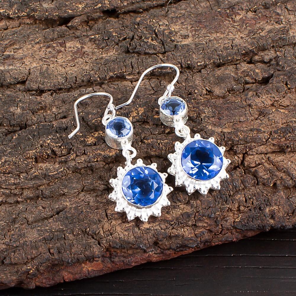 

Натуральный камень Танзанит Ювелирные изделия из серебра 925 пробы Ручная работа Серьги 1,80 EE-13-1