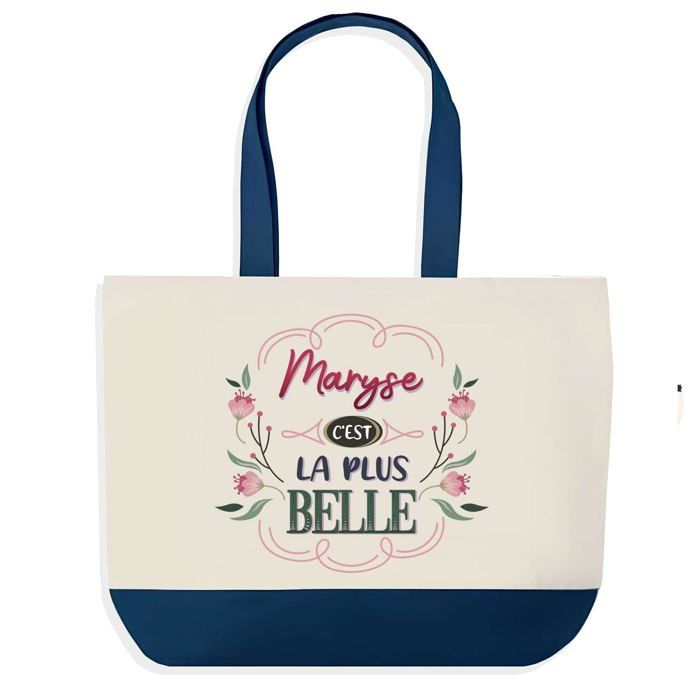 Sac shopping - PLANETEE - Maryse la plus belle - fond bleu - Coton 40x45 cm - Grand format