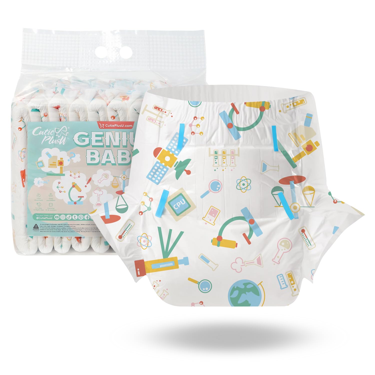 

CutiePlusU Набор образцов подгузников для взрослых Унисекс трусы для недержания с максимальной ночной впитываемостью Genius Baby 10, этикетки, - (Д 95-120см)