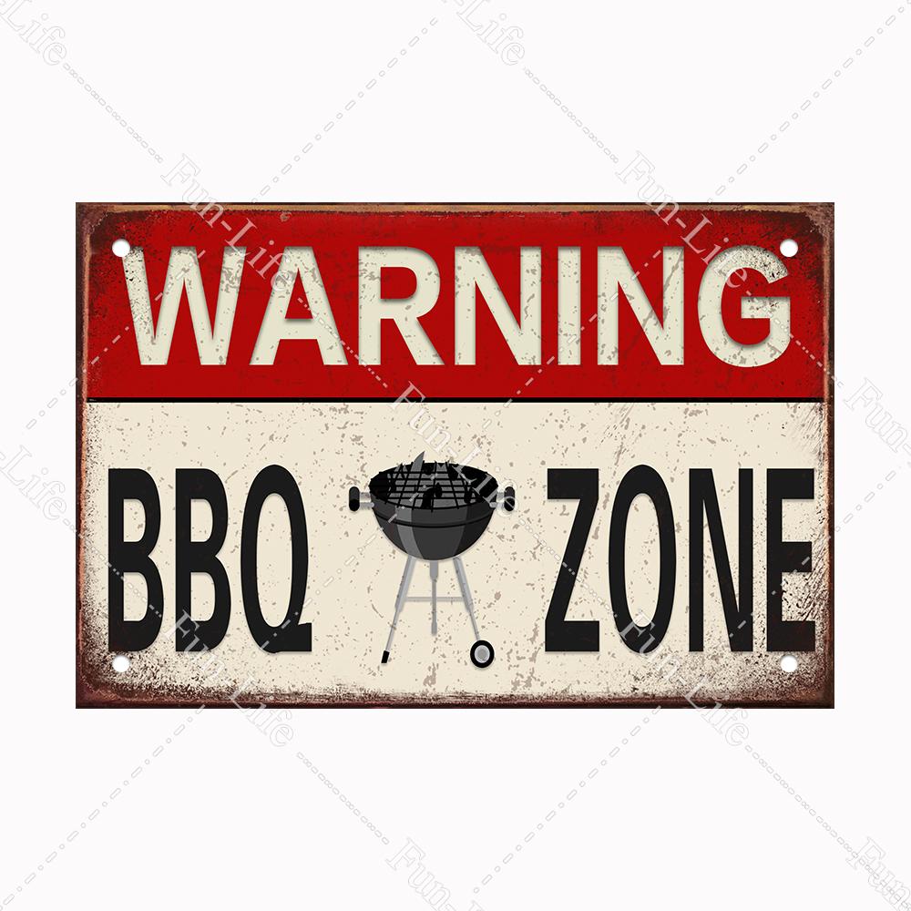 BBQ Warning Metal Tin Sign Oven Vintage Wall Decor Plaque Painting Barbecue Shop Restaurant Craft Pub Home Decor 20x30cm