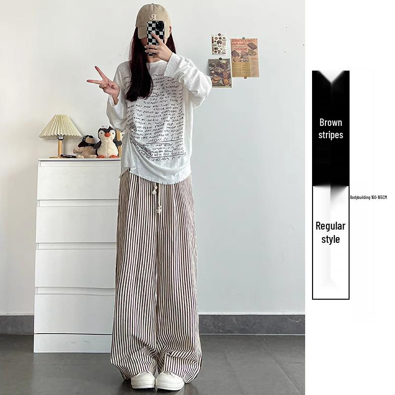 Women's Slimming High Waist Striped Pants: Black/White, Loose Straight-Leg, Petite 145, Wide-Leg, Summer 2025 Collection