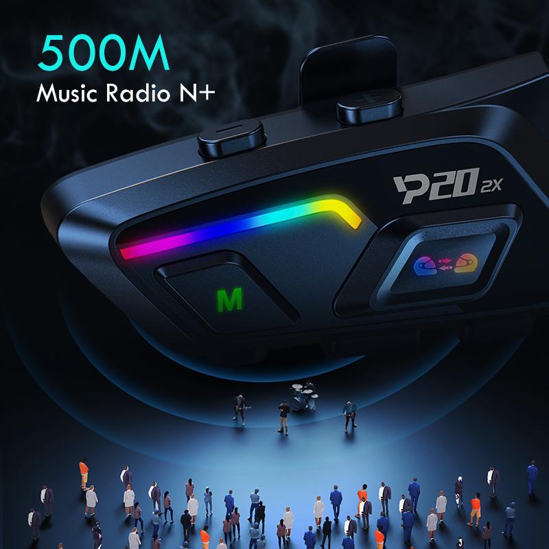 P20 Motorcycle Helmet Headset Bluetooth Hands Free Call Waterproof 500m Intercomunicador Speaker Earphone Wireless Phone Earphone 1000mAh With RGB