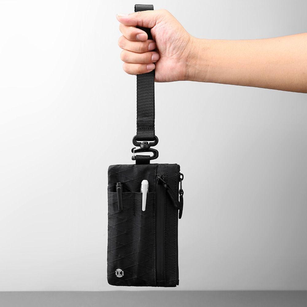 RFID Blocking Zip Clutch with Wristband Slim with Zipper Credit Card Holder 3 External Slots Men Wallets Outdoor Activities
