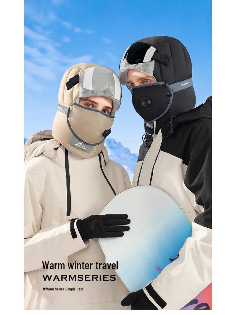 Winter Lei Feng Hat for Men & Women: Outdoor Skiing, Velvet-lined, Warm with Goggles, Windproof & Waterproof
