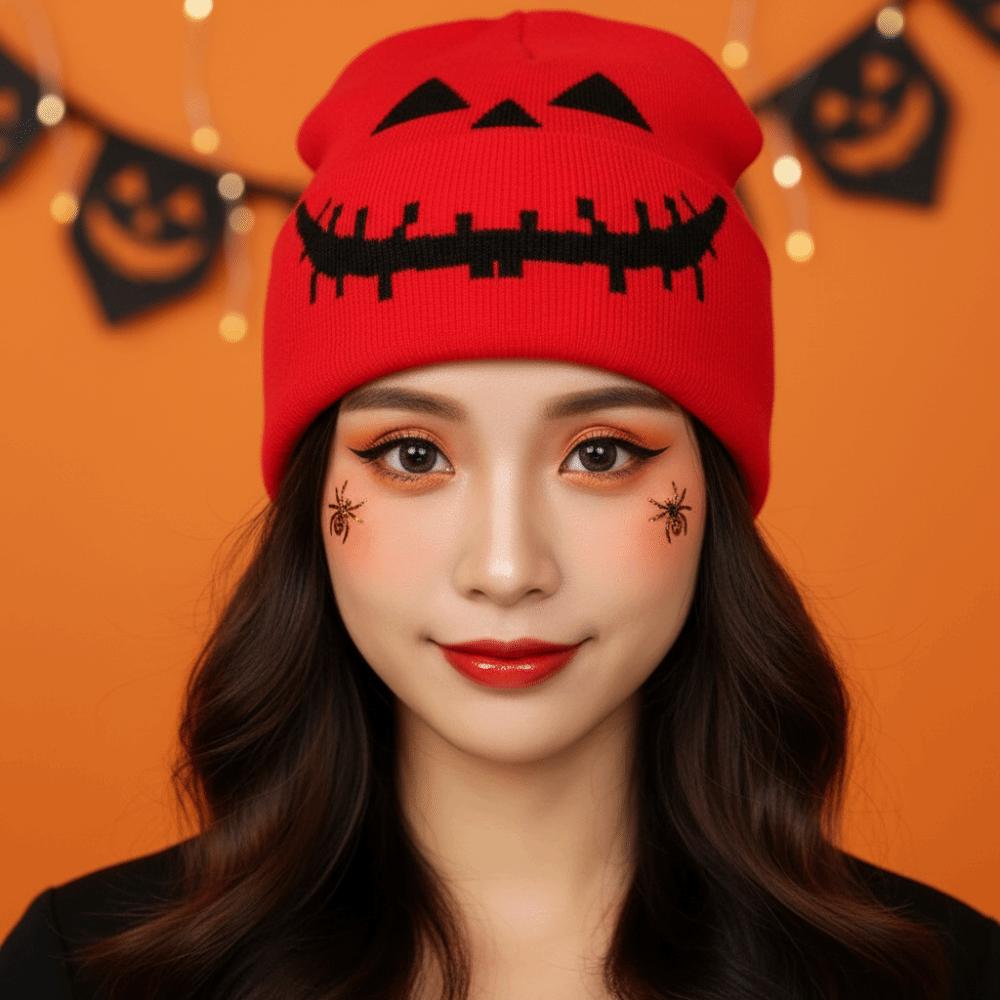 Pumpkin Orange Halloween Knitted Cap Knitted Fabric Hip Hop Skullcap Daily Commute