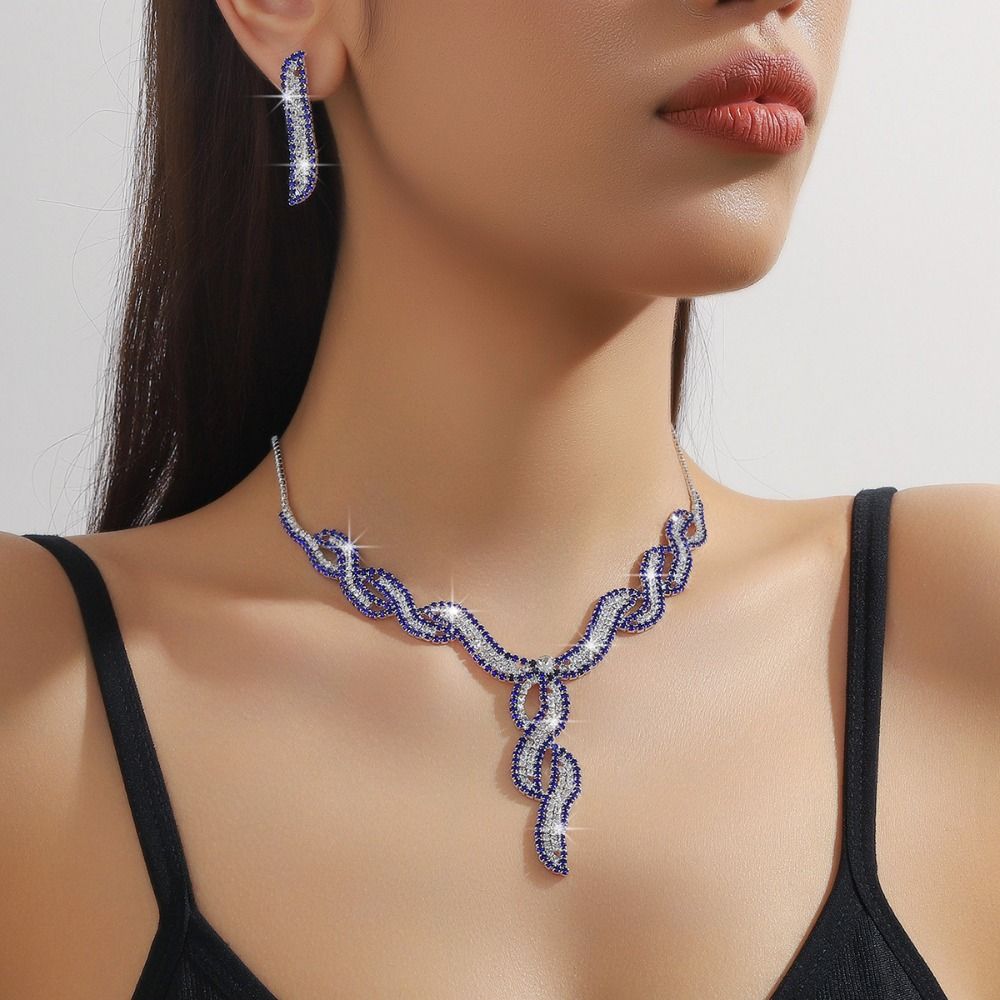 Tassels Crystal Jewelry Set Shining Necklace Bridal Earrings  Women