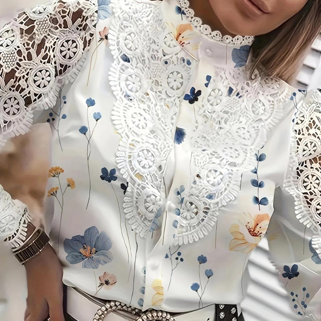 GMXIA Autumn Winter Women's Button-up Long Sleeve Shirt with Lace Lace