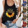 Frauen Plus Größe Sommer Sonnenblumen Druck Rundhals Ärmelloses T-shirt Top Tank