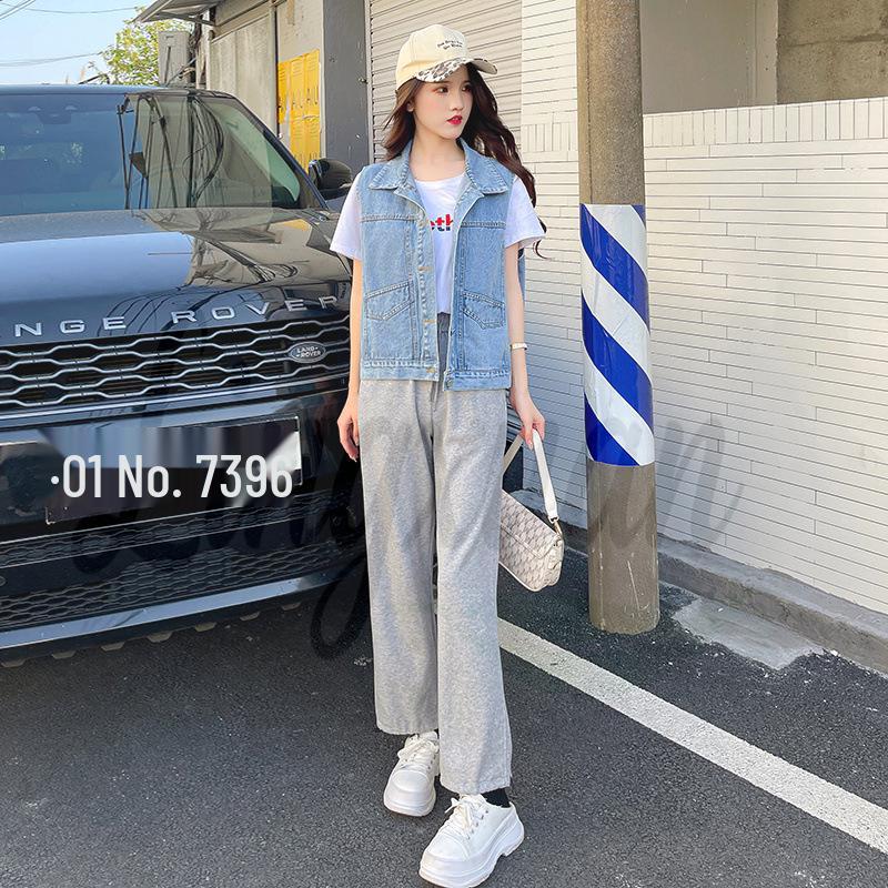 Korean Trendy Loose-Fit Denim Vest with Large Pockets Small синий