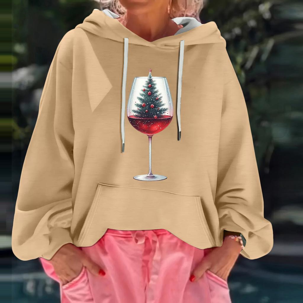 Women's Christmas Print Loose Casual Long Sleeve Hooded Sweatshirt