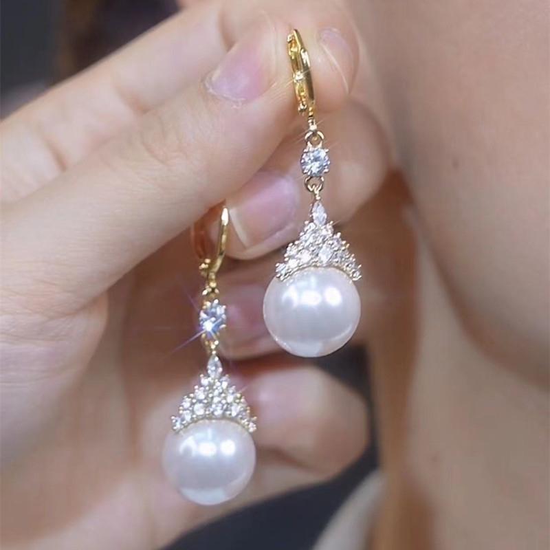 Luxury Flower Drop Earrings for Women Exquisite Zircon Inlaid Leaf Versatile Daily Wear Jewelry Purple Imitation Pearl Earrings