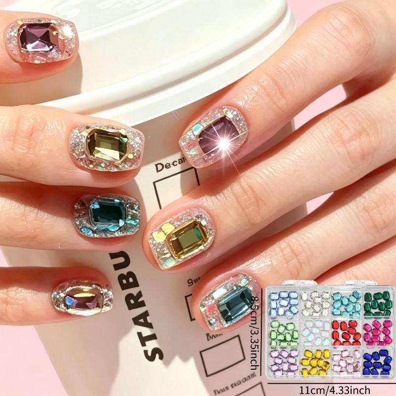 12Grids 120Pcs Colorful Transparent Octagon Nail Art Rhinestones,Sparkle Glass Flat Back Gems,3D DIY Manicure Accessories New
