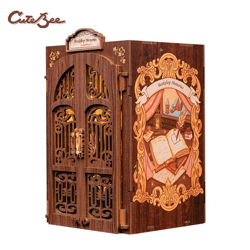CuteBee Hot Sale Wooden Book Nook Diy Book Nook Kit 3d Wooden Puzzle Book Nook Garden House Diy Miniature House