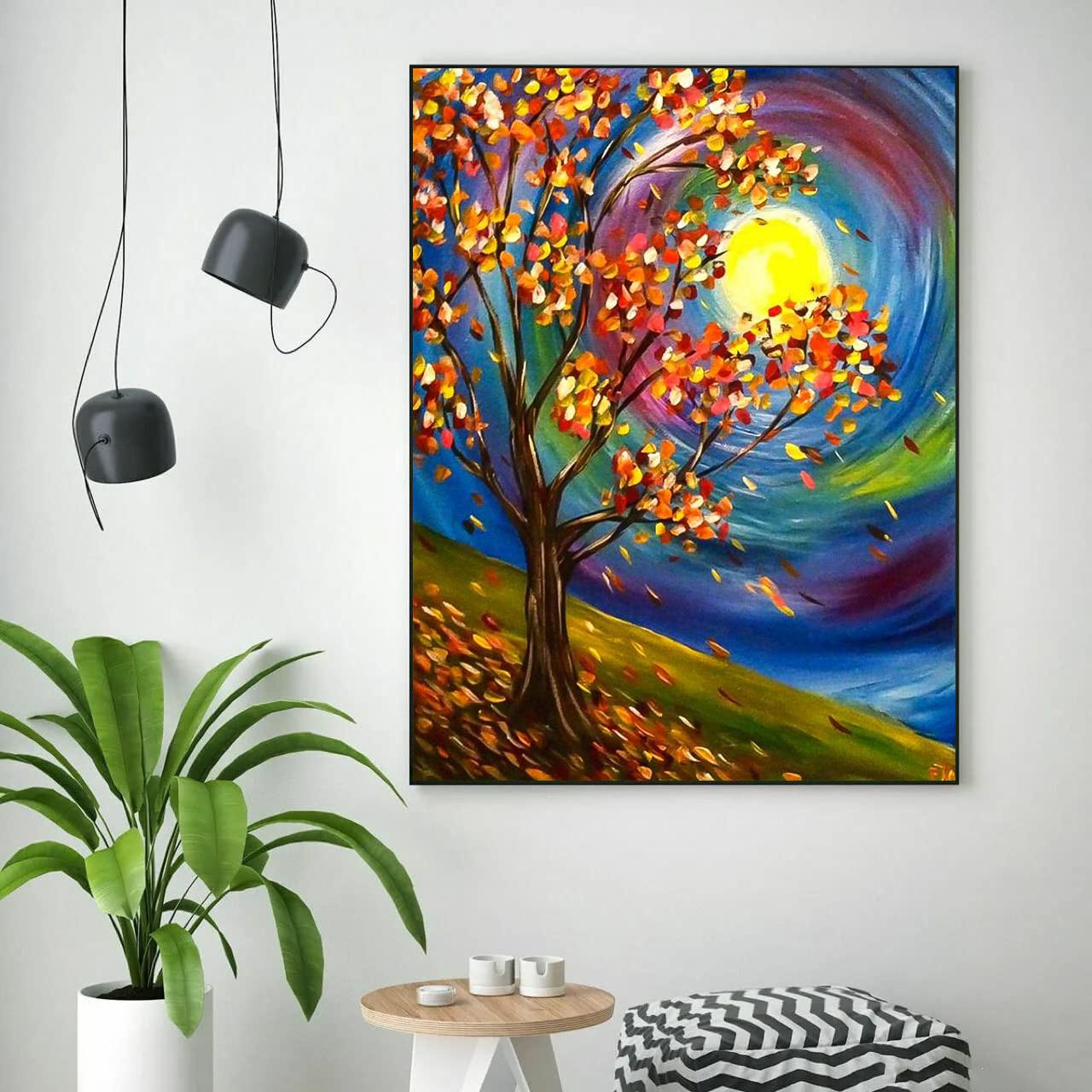 

5D Diy Алмазная картина «Клен под луной», набор для вышивки крестом, полная алмазная вышивка, мозаика, художественная картина, декор из стразов, подарок Full Round 30x40cm