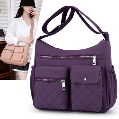 Tote Bag Women's Bag New Diamond Grid Embroidery Thread Nylon Lightweight Mother Bag Women's Single Shoulder Diagonal Cross Bag