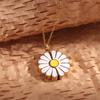 Handmade Glaze Oil Chrysanthemum Pendant Titanium Steel Daisy Necklace  Birthday Gift