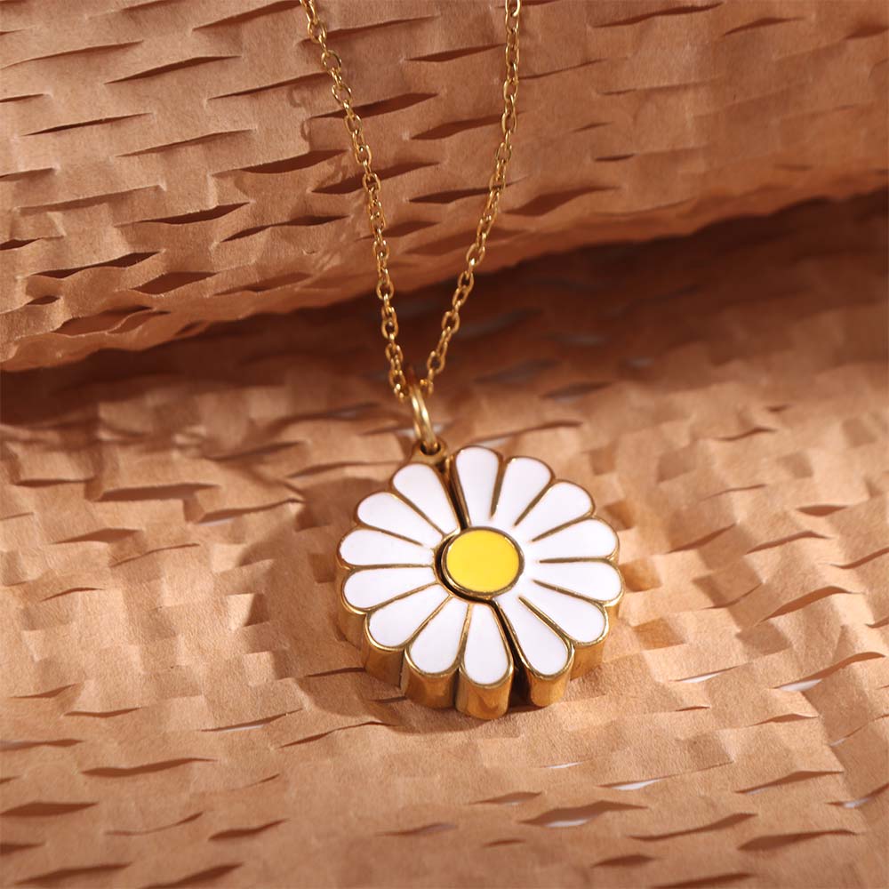 Handmade Glaze Oil Chrysanthemum Pendant Titanium Steel Daisy Necklace  Birthday Gift