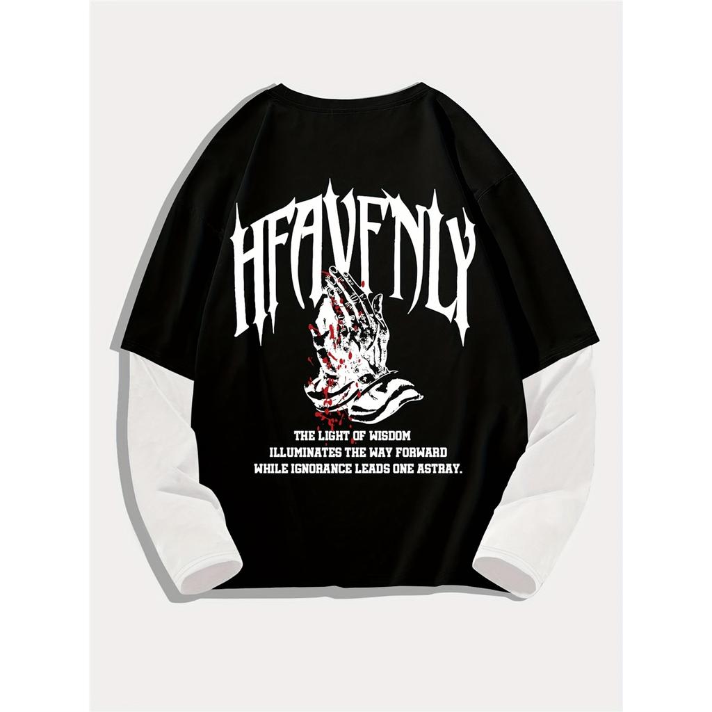 Pánské Y2k Goth tričko s grafikou, oversized, dlouhý rukáv, kulatý výstřih, Streetwear topy, jarní střih