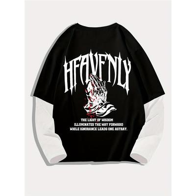 Camiseta Gótica Masculina Y2k com Estampa Oversized Manga Longa Gola Careca Streetwear Tops Ajuste de Primavera