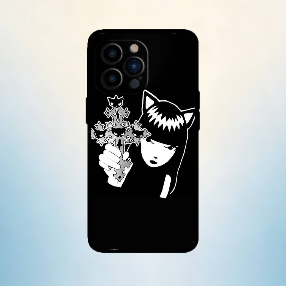 

AAA E-Emily The Strange Phone Case For iPhone 17,16,15,14,13,12,11 Plus,Pro Max,XS,Soft Silicone Black Cover iPhone17