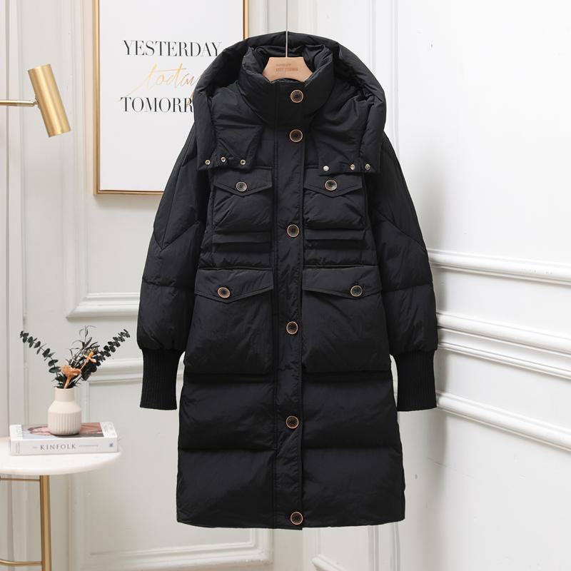 Down jacket women's winter 2024 new medium and long thickened white duck down knee jacket