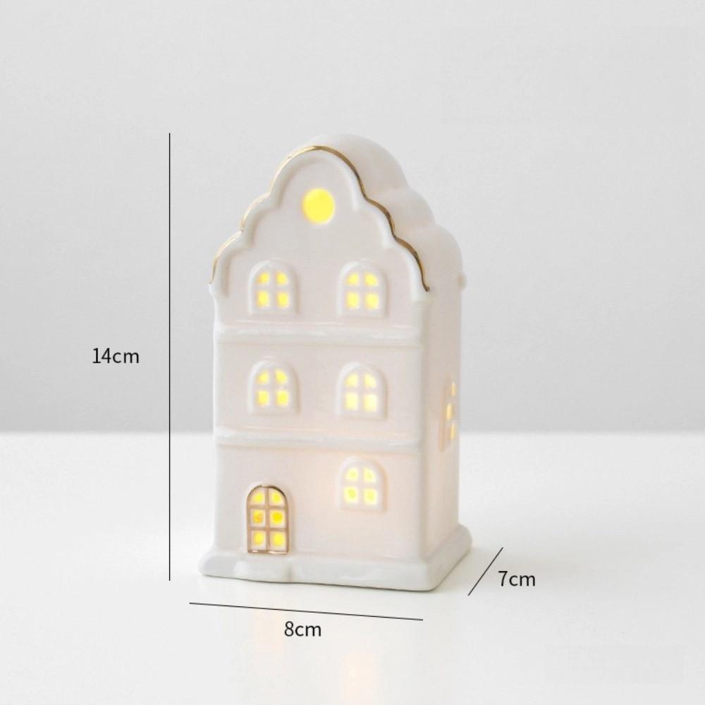 LED Light Up Porcelain Village House White Tabletop Ornaments New House Figurines  Winter Decor