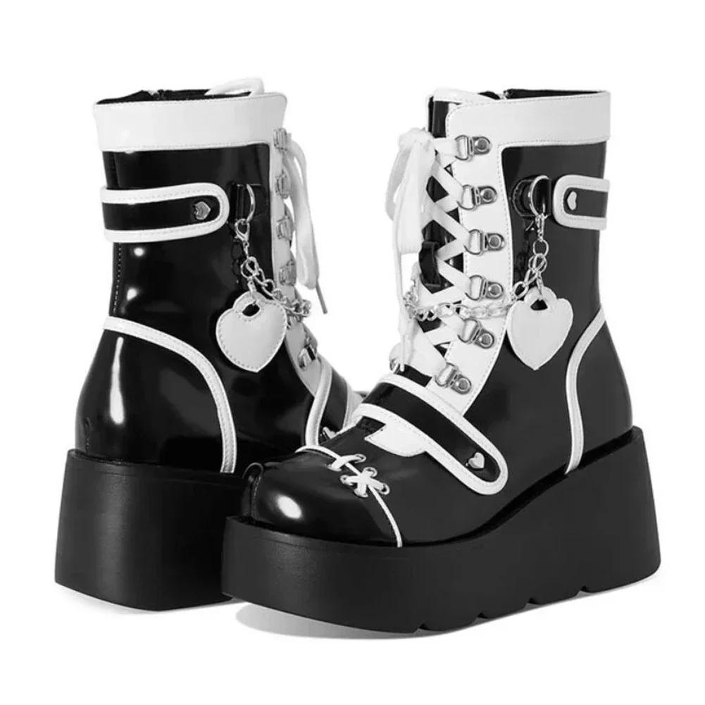 Fashion New Gothic Style Platform Vampire Cosplay Women Mid-calf Boots 2024 Winter Wedges Comfy Women Motorcycle Boots Shoes