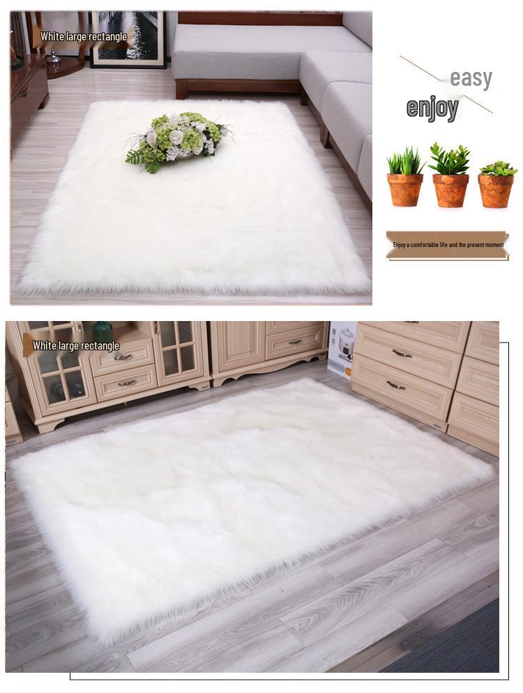 White Imitation Wool Plush Carpet for Bedroom & Living Room