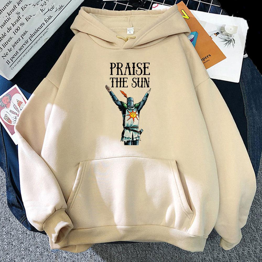 Men's Dark Souls Praise the Sun Graphic Hoodie Oversized Casual Streetwear Harajuku Fashion Print Hooded Sweatshirt Moto