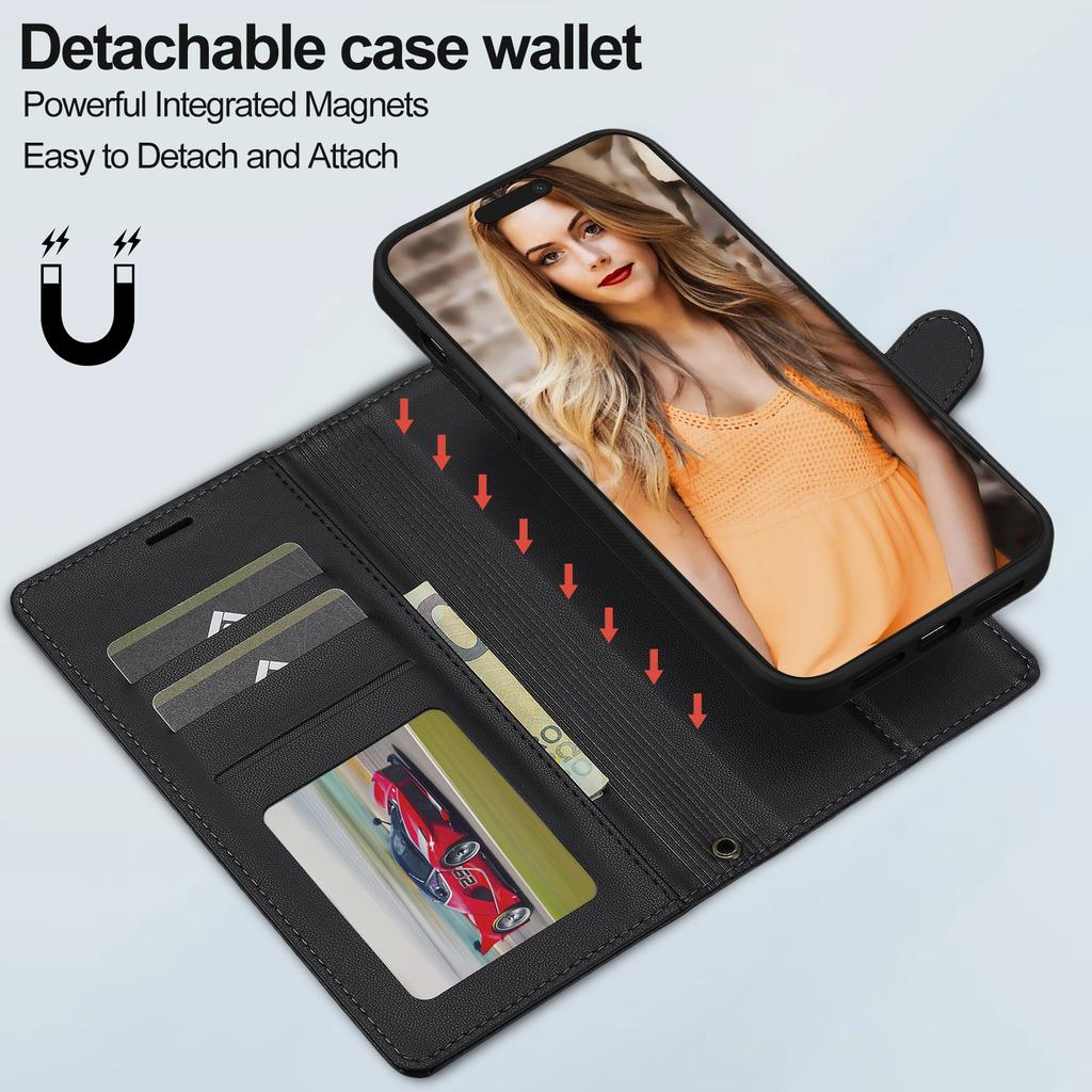 LC.IMEEKE L2 Series for iPhone 14 Pro Case PU Leather Wallet Detachable Magnetic Phone Cover