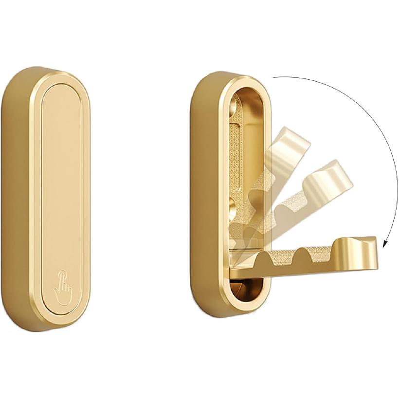2PCS Folding Coat Hooks, Heavy Duty Wall Hooks Made of Zinc Alloy, Foldable Wall Hooks for Hanging Coats, Scarves, Hats, Bathrobes, Keys, Bags(Gold)