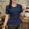 ZANZEA Women Casual Round Neck Summer Short Sleeve Blouse