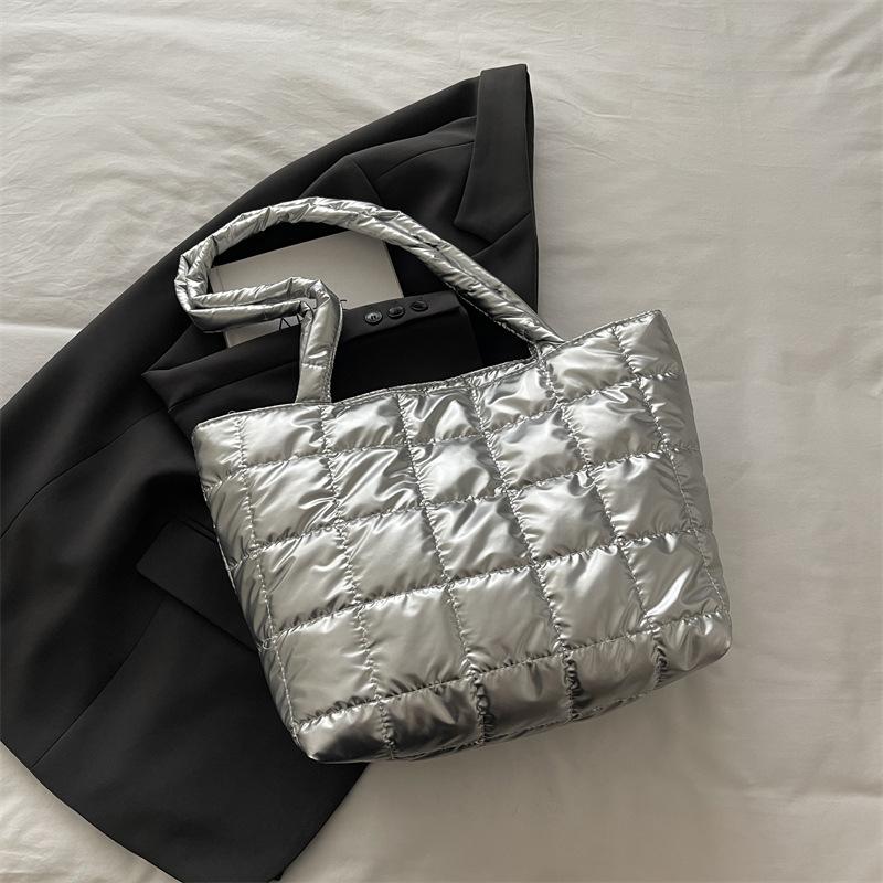 Retro Large-capacity Bag Autumn and Winter New Checkered Down Cotton Shoulder Bag Simple Temperament Portable Tote Bag