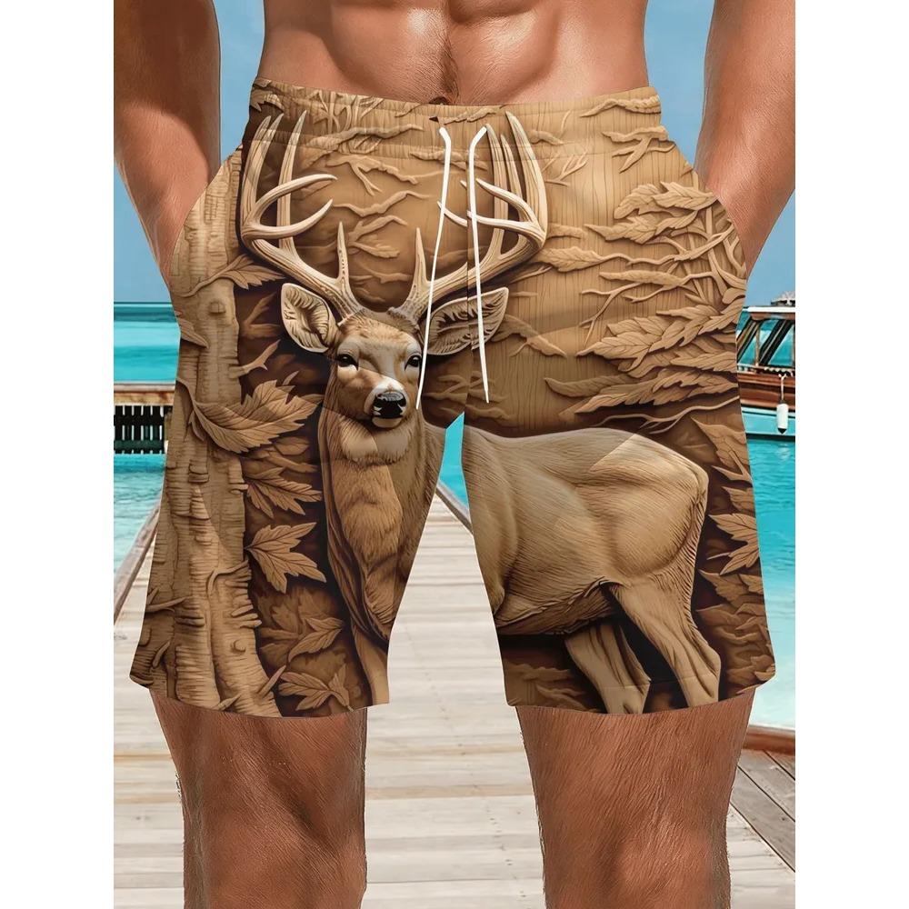 Fashionable Comfortable Plus Size Drawstring Loose Fun 3D Shorts Men Creative Colorful Summer Leisure Holiday Cool Daily Versatile Shorts