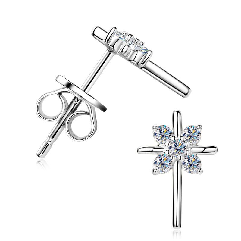 Silvere Glam European And American Style Cool Cross Pure Silver S925 Moissanite Stud Earrings, A Niche And Trendy Starlight Earrings
