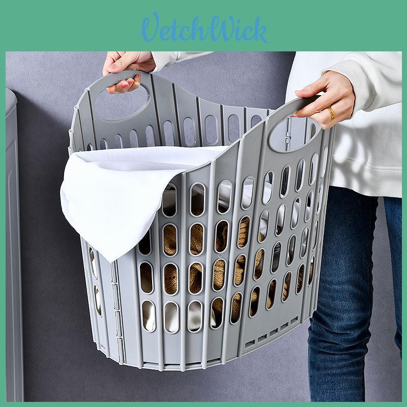 Plastic Collapsible Laundry Basket With Handle For Home Bathroom Storage And Wall Mounting