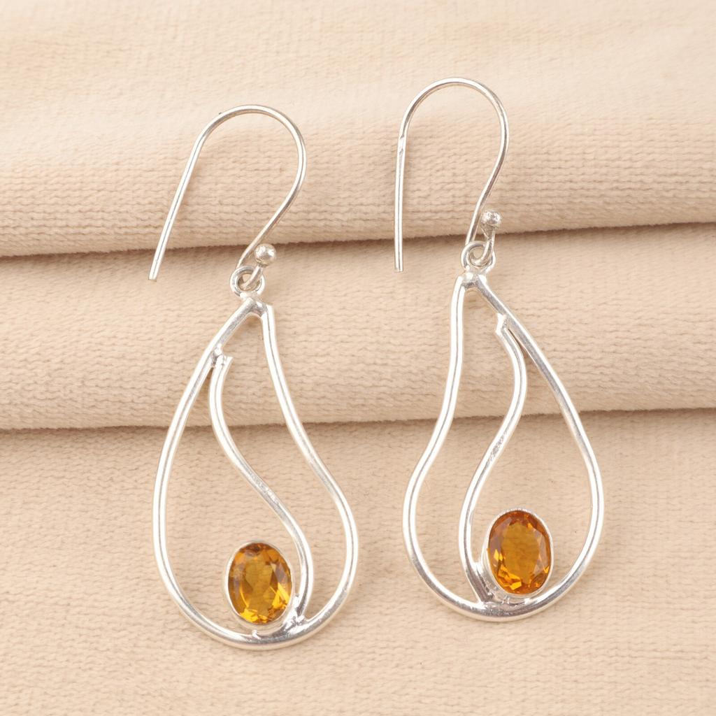 Citrine Gemstone 925 Sterling Silver Dangle Best Friend Gift Earrings Jewelry EE-139-14