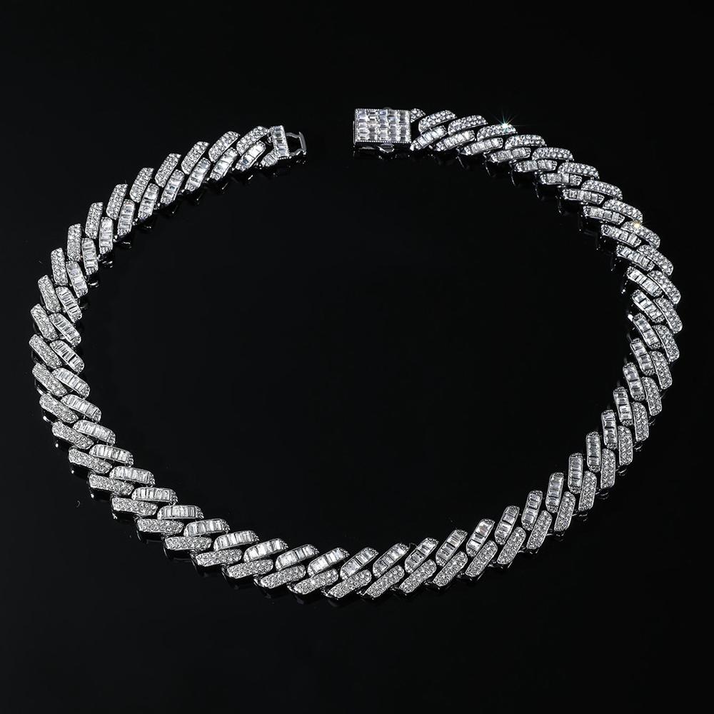 Hip Hop 15mm Chain Baguette Stones Iced Out Rapper Necklace For Men Women Miami Cuban Chain Bracelet Fashion Charm Jewelry Gift