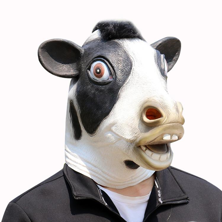Halloween Black Cow Latex Mask Funny Animal Headgear Costume Party Props