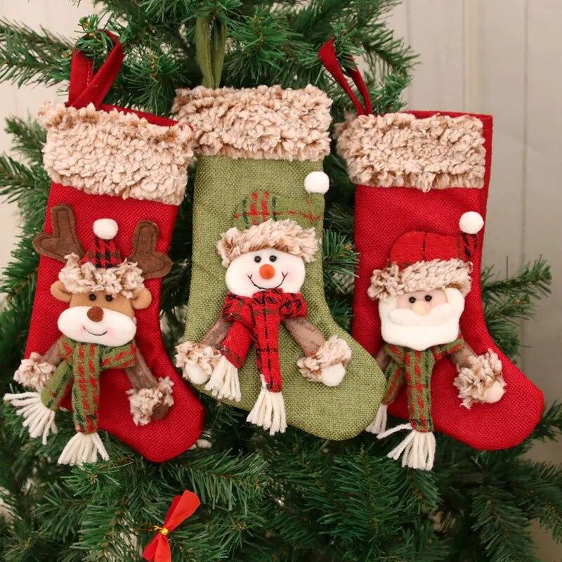 Christmas Socking Elk Bear Snowman Plush Candy Gift Bag Fireplace Xmas Tree Hanging Ornaments for New Year Party Home Decor Gift