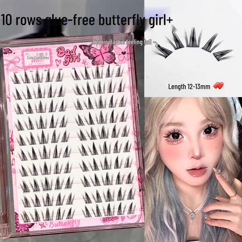 Mengjie Rzęsy sztuczne motylkowe z podwójnym ogonem bez kleju - Naturalny brąz, Nowy styl 2025