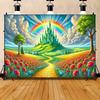 2D Wizard of Oz Green Castle Backdrop Floral Meadow Baby Shower Decor Background Cloth