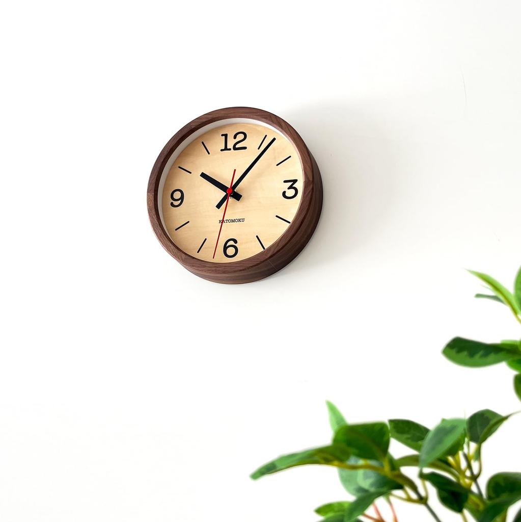 KATOMOKU Muku Clock 20 Walnut Wall Clock with Continuous Second Hand km-136WA 220mm (Quartz Clock)