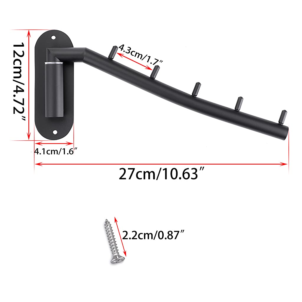Sumnacon Folding Clothes Wall Stainless Adjustable Suitable for and Black of Wall-Mounted Rack, Hanger, 5-Hook, Steel, 180-Degree Angle, Space-Saving,