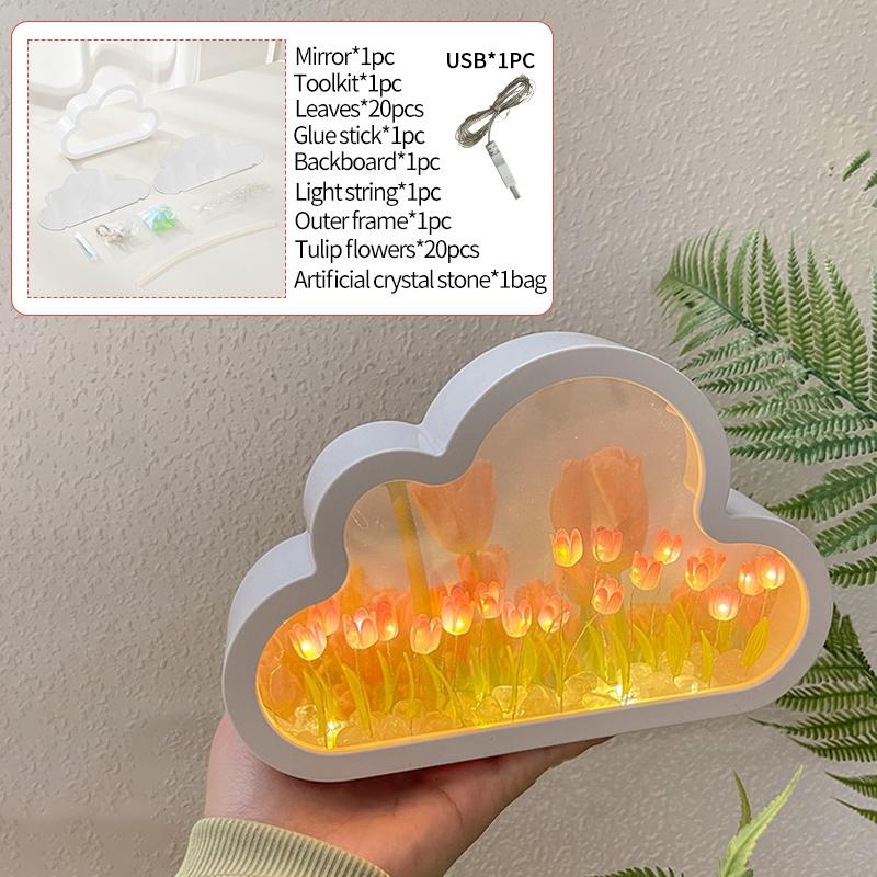 DIY Cloud Lalele LED Lumină de noapte Creativă Marea de Flori Lampă de noapte Oglindă Lămpi de masă Lumină atmosferă Cadou de aniversare Decor acasă