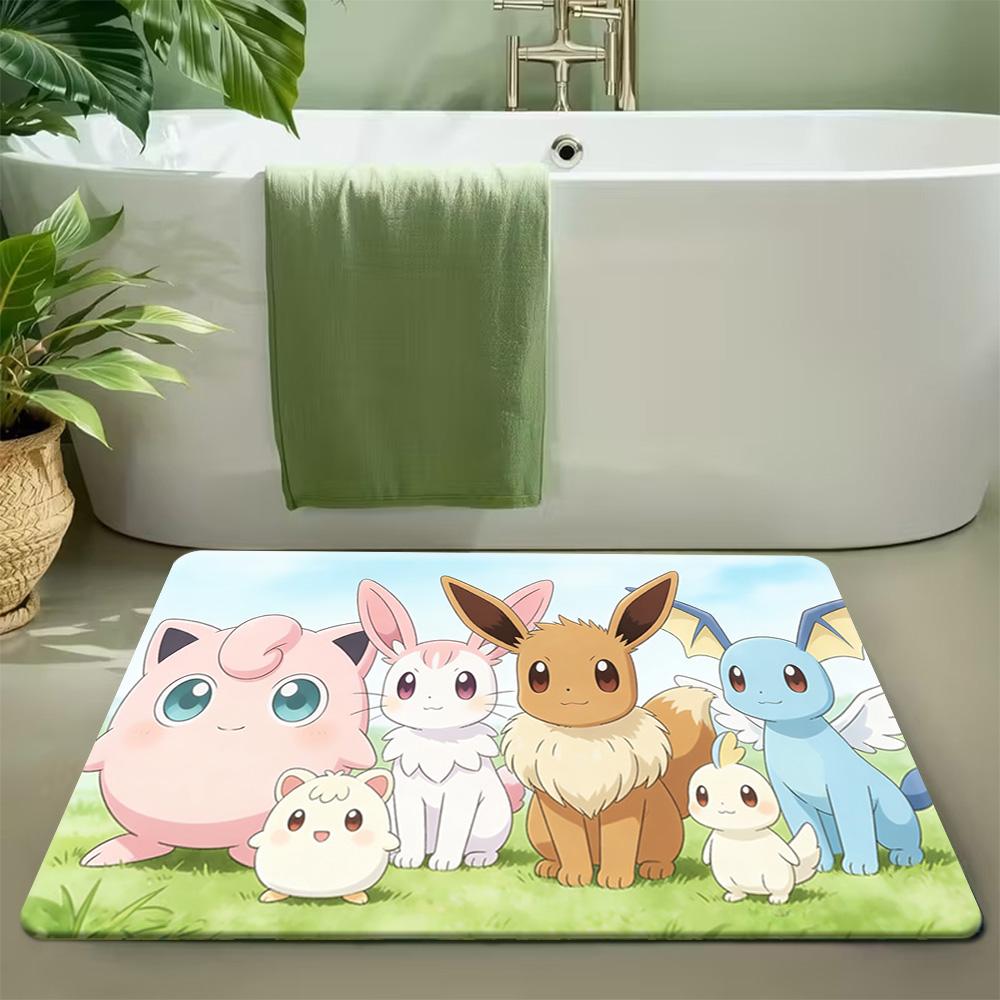 Pokemon Sakura & Cute Characters Print Doormat Anti-slip Absorbent Floor Mat for Home Entrance Bedroom Living Room Decor 40cm x 60cm