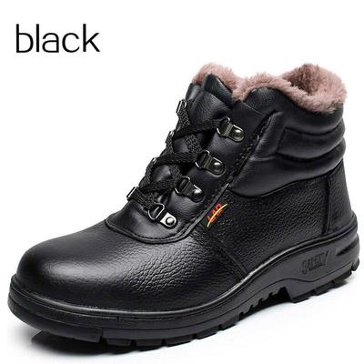 Scarpe antinfortunistiche invernali in pelle nera alla caviglia Scarpe impermeabili da uomo Stivali in cotone termico